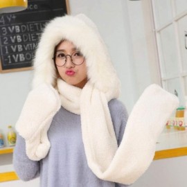 Skullies & Beanies Ladies Faux Fur Winter Warm Fluffy Hood Scarf Hat Snood Pocket Hats Gloves - White - CG18L9QW3RI $17.91