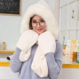 Skullies & Beanies Ladies Faux Fur Winter Warm Fluffy Hood Scarf Hat Snood Pocket Hats Gloves - White - CG18L9QW3RI $17.91