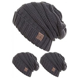 Skullies & Beanies Slouch Thick Knit Beanie (3 Pack) - Black - C3188I6ZER4 $18.24