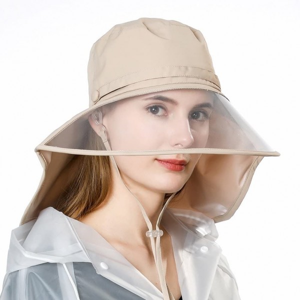 Rain Hats Women Waterproof Rain Hat Protection Chin Strap Trasparent Visible Visor - 99046_khaki Beige - CT18RR5GGWI $21.26