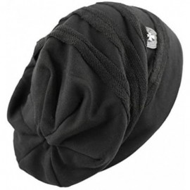 Skullies & Beanies Vintage Horizontal Long Slouchy Baggy Beanie Cross Badge Lined Winter Hat - Black - CE126ILST4Z $8.97