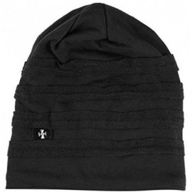 Skullies & Beanies Vintage Horizontal Long Slouchy Baggy Beanie Cross Badge Lined Winter Hat - Black - CE126ILST4Z $8.97