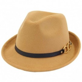 Fedoras Mens/Women FashionTrilby Hat Panama Style Short Brim Fedora - B- Camel - CJ1938M99ZZ $13.65