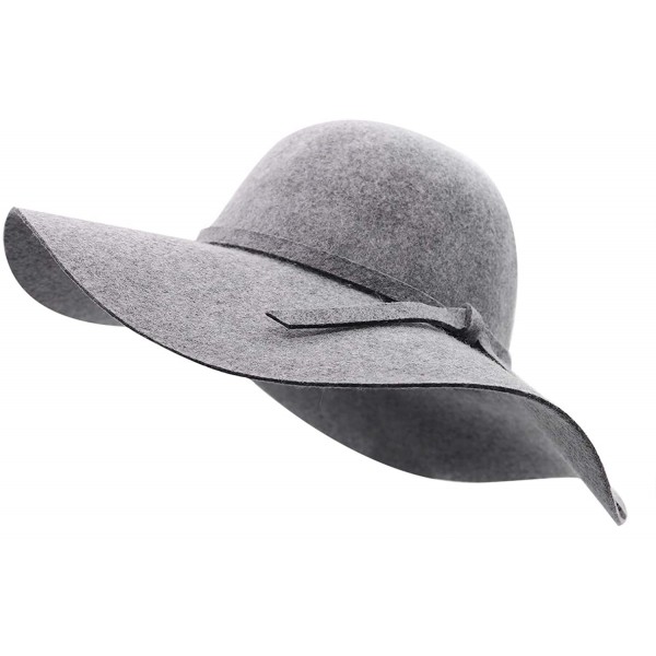 Fedoras Women's Wide Brim Wool Ribbon Band Floppy Hat - Light Grey - CG18ADL3E9H $20.24