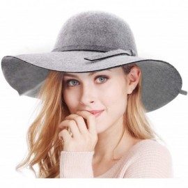 Fedoras Women's Wide Brim Wool Ribbon Band Floppy Hat - Light Grey - CG18ADL3E9H $20.24