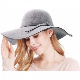 Fedoras Women's Wide Brim Wool Ribbon Band Floppy Hat - Light Grey - CG18ADL3E9H $20.24