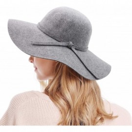 Fedoras Women's Wide Brim Wool Ribbon Band Floppy Hat - Light Grey - CG18ADL3E9H $20.24