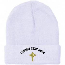 Skullies & Beanies Custom Beanie for Men & Women Celtic Cross A Embroidery Acrylic Skull Cap Hat - White - CQ18ZS375YC $11.56