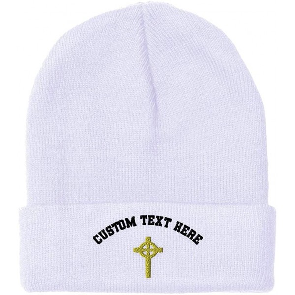 Skullies & Beanies Custom Beanie for Men & Women Celtic Cross A Embroidery Acrylic Skull Cap Hat - White - CQ18ZS375YC $11.56