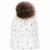 Bucket Hats Women Faux Fur Pom Pom Beanie Cap Fashion Winter Pearl Knit Ski Hat - White - CD18LKE7G4H $15.90