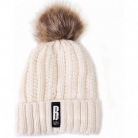 Skullies & Beanies Fleece Lined Women Winter Beanie Hats Faux Fur Pom Pom Beanie Hat - Beige Tan - CD18I5SC8GK $7.30