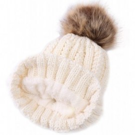 Skullies & Beanies Fleece Lined Women Winter Beanie Hats Faux Fur Pom Pom Beanie Hat - Beige Tan - CD18I5SC8GK $7.30