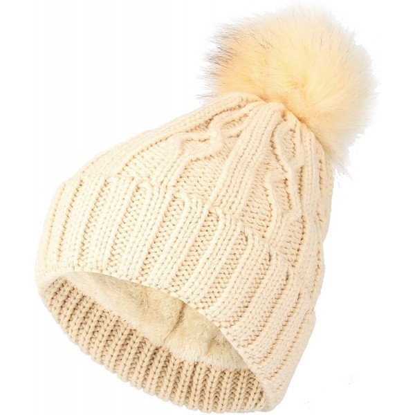 Skullies & Beanies Fleece Twist Knit Pom Beanie Winter Hat Slouchy Cap DZP0017 - Beige - CZ18L2R5K5O $10.64