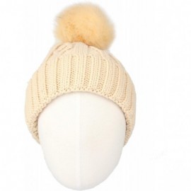 Skullies & Beanies Fleece Twist Knit Pom Beanie Winter Hat Slouchy Cap DZP0017 - Beige - CZ18L2R5K5O $10.64