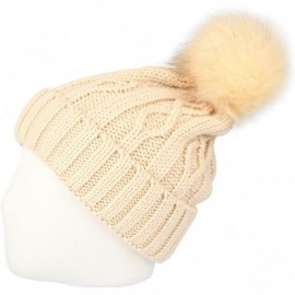 Skullies & Beanies Fleece Twist Knit Pom Beanie Winter Hat Slouchy Cap DZP0017 - Beige - CZ18L2R5K5O $10.64