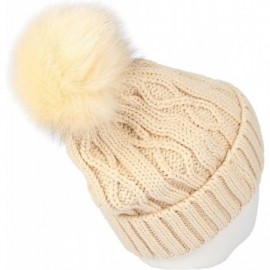 Skullies & Beanies Fleece Twist Knit Pom Beanie Winter Hat Slouchy Cap DZP0017 - Beige - CZ18L2R5K5O $10.64