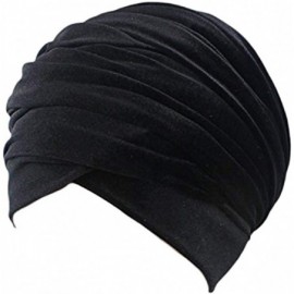 Skullies & Beanies Womens Hat BeanieTurban Velvet Wrapped Scarves Shawl Muslim Hijab Headwear - Black - CE188HTISOM $12.37