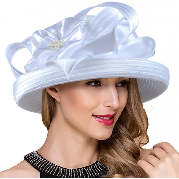 Bucket Hats Lady Church Derby Dress Cloche Hat Fascinator Floral Tea Party Wedding Bucket Hat S051 - S710-white - CG18COZ703H...