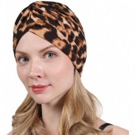 Skullies & Beanies New Women's Cotton Turban Flower Prints Beanie Head Wrap Chemo Cap Hair Loss Hat Sleep Cap - Leopard - CU1...