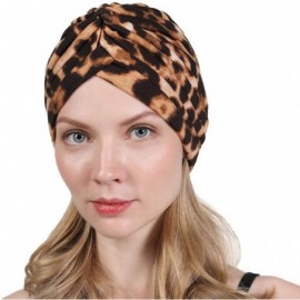 Skullies & Beanies New Women's Cotton Turban Flower Prints Beanie Head Wrap Chemo Cap Hair Loss Hat Sleep Cap - Leopard - CU1...