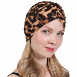 Skullies & Beanies New Women's Cotton Turban Flower Prints Beanie Head Wrap Chemo Cap Hair Loss Hat Sleep Cap - Leopard - CU1...