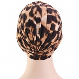 Skullies & Beanies New Women's Cotton Turban Flower Prints Beanie Head Wrap Chemo Cap Hair Loss Hat Sleep Cap - Leopard - CU1...