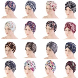 Skullies & Beanies New Women's Cotton Turban Flower Prints Beanie Head Wrap Chemo Cap Hair Loss Hat Sleep Cap - Leopard - CU1...