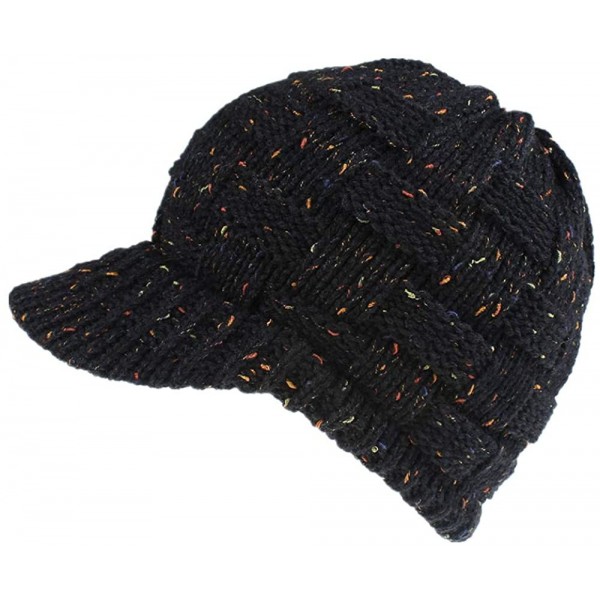 Skullies & Beanies Women's Warm Chunky Cable Knit Messy Bun Hat Ponytail Visor Beanie Cap - Weave - Black Mix - CN18Z2KYTGS $...