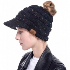 Skullies & Beanies Women's Warm Chunky Cable Knit Messy Bun Hat Ponytail Visor Beanie Cap - Weave - Black Mix - CN18Z2KYTGS $...