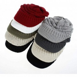 Skullies & Beanies Women's Warm Chunky Cable Knit Messy Bun Hat Ponytail Visor Beanie Cap - Weave - Black Mix - CN18Z2KYTGS $...