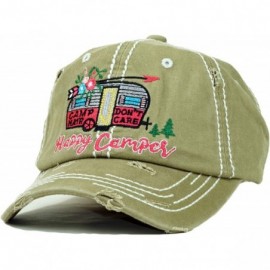 Baseball Caps Vintage Ball Caps for Women Mama Bear Dog Mom Washed Cap - Happy Camper- Khaki - CX18ZYG229T $17.08