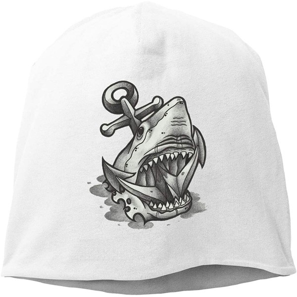 Skullies & Beanies Man Skull Cap Beanie Anchor Shark Headwear Knit Hat Warm Hip-hop Hat - White - CE18IKW3XQ0 $18.79
