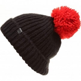Skullies & Beanies Women's Winter Ribbed Knit Soft Warm Chunky Stretchy Beanie hat with 5" Large Pom Pom - Black / Red - CV18...
