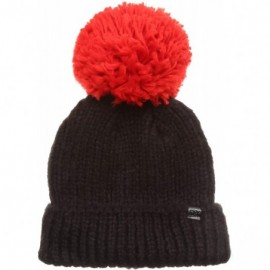 Skullies & Beanies Women's Winter Ribbed Knit Soft Warm Chunky Stretchy Beanie hat with 5" Large Pom Pom - Black / Red - CV18...