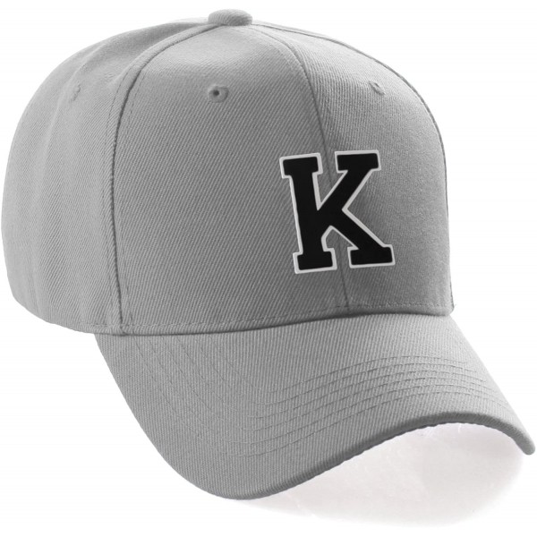 Baseball Caps Classic Baseball Hat Custom A to Z Initial Team Letter- Lt Gray Cap White Black - Letter K - C518IDTT48I $9.95