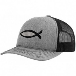 Baseball Caps Jesus Fish Embroidery Richardson Structured Front Mesh Back Cap Heather Gray/Black - CS1879EEZ7K $26.23