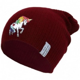 Skullies & Beanies Rainbow Unicorn Long Rib Beanie - Burgundy - CS1869ZH2E9 $11.18