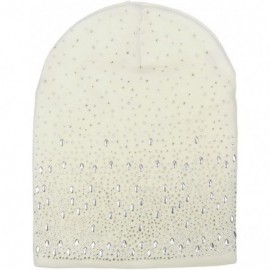 Skullies & Beanies Double Layer Scattered Crystals/Studs Knit Winter Slouchy Beanie Skull Hat Cap - Ivory - CE12887NVP9 $13.02
