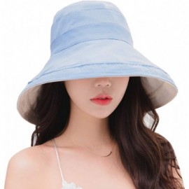 Sun Hats Women Reversible Bucket Hat UV Sun Protection Wide Brim Foldable Floppy Bucket Hat - 1blue - C9194KSZ83K $30.58