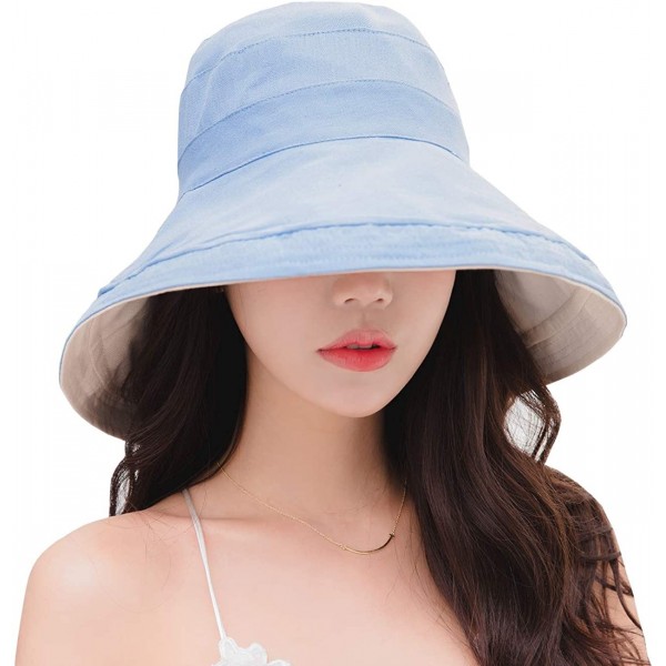 Sun Hats Women Reversible Bucket Hat UV Sun Protection Wide Brim Foldable Floppy Bucket Hat - 1blue - C9194KSZ83K $14.08