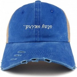 Baseball Caps Stay Weird Embroidered Frayed Bill Trucker Mesh Back Cap - Royal - CD18CWUG38T $19.67