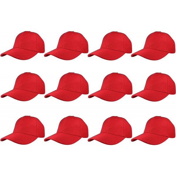 Baseball Caps Plain Blank Baseball Caps Adjustable Back Strap Wholesale LOT 12 PC'S - Red - CG12O4E5KQJ $19.42