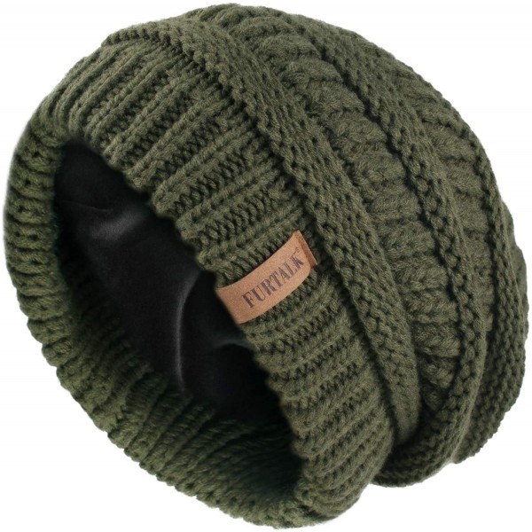 Skullies & Beanies Winter Beanie for Women Fleece Lined Warm Knit Skull Slouch Beanie Hat - 13-pine Green - C318UNATZKC $14.25