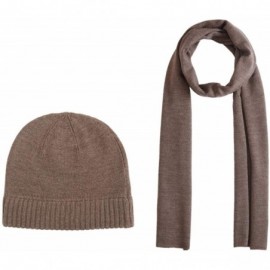 Skullies & Beanies Men's 100% Merino Wool Scarf- Beanie Hat Gift Box Set - Taupe - CV193WIIC3G $46.76