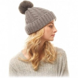 Skullies & Beanies Me Plus Women Fashion Fall Winter Soft Cable Knitted Faux Fur Pom Pom Beanie Hat - Cable Knit - Grey - CY1...