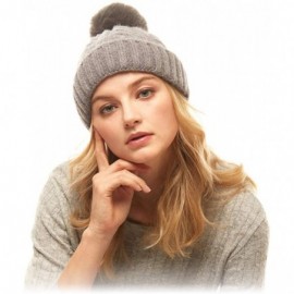 Skullies & Beanies Me Plus Women Fashion Fall Winter Soft Cable Knitted Faux Fur Pom Pom Beanie Hat - Cable Knit - Grey - CY1...