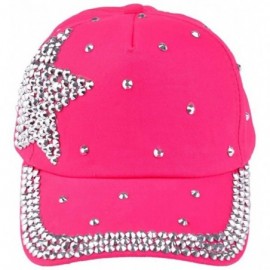 Baseball Caps Caps- Boy Girls 2016 Fashion Rhinestone Star Shaped Snapback Baseball Cap Hat - Hot Pink - CL12DYRAMHR $18.03