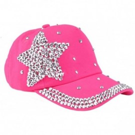 Baseball Caps Caps- Boy Girls 2016 Fashion Rhinestone Star Shaped Snapback Baseball Cap Hat - Hot Pink - CL12DYRAMHR $16.68