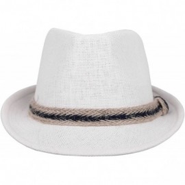 Sun Hats Women and Men Straw Fedora Sun Hat - Outdoor Cap w/Band - White - C417YD0NMKQ $16.25