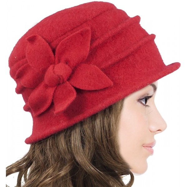 Bucket Hats Women's Daisy Flower Wool Cloche Bucket Hat - Red - C11174WWJNP $30.01